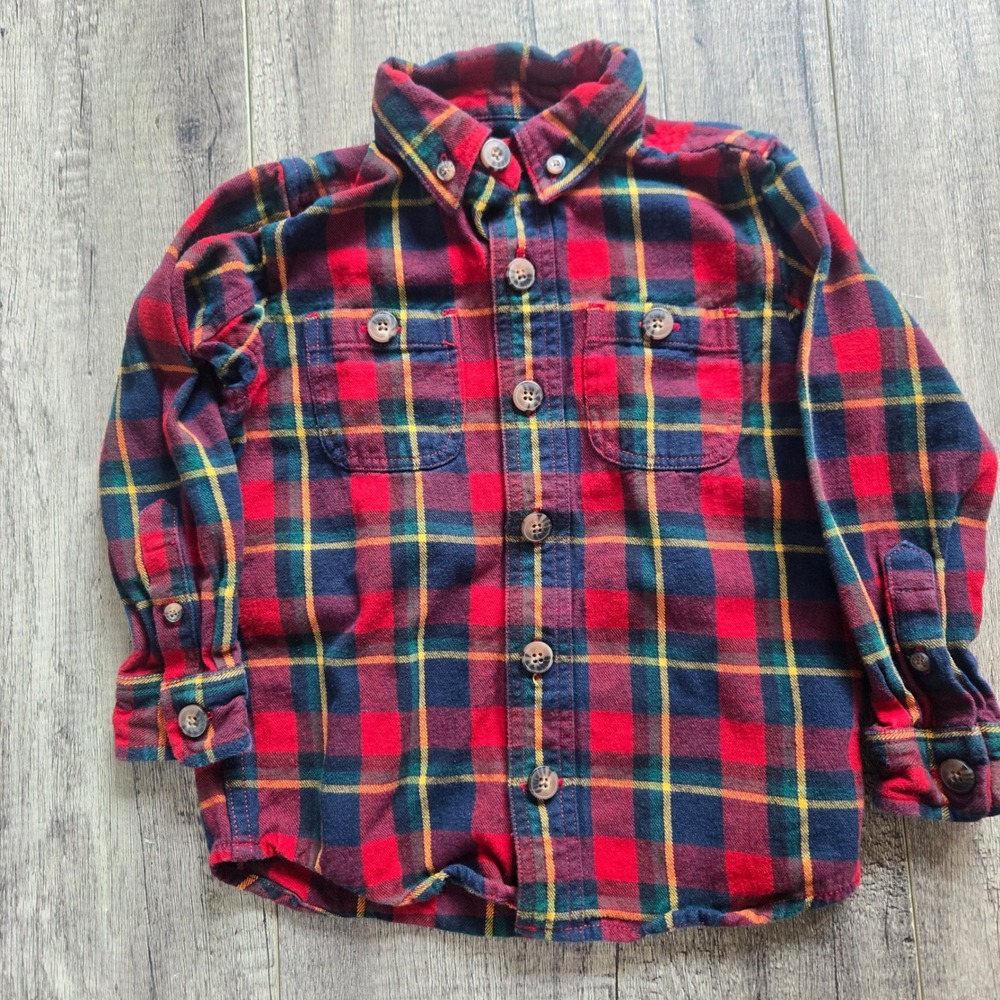 Duluth Trading Co Kids 3T Red Plaid Flannel Button Down Shirt Long Sleeve Cotton